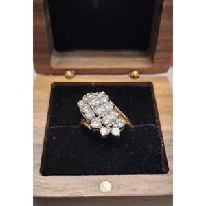 Vintage Solid 14k Yellow Gold Diamond Cluster Ring, Size 6.5, .95 Carat, 6.55 g